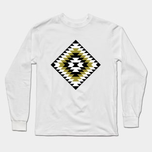 Aztec Symbol Diamond Black White Gold Long Sleeve T-Shirt